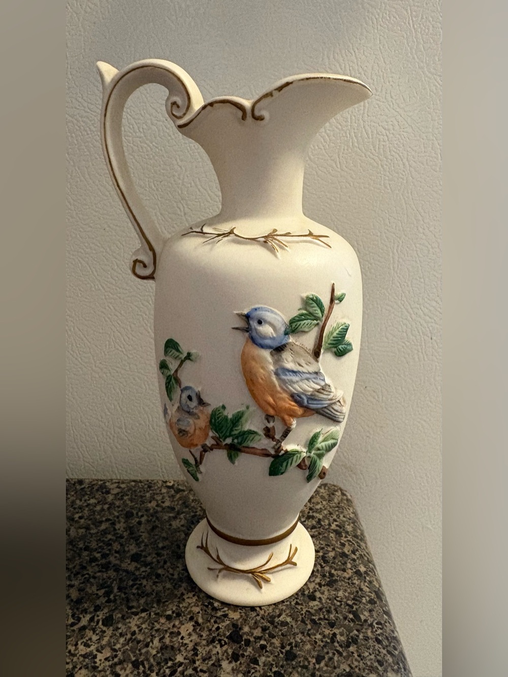 Vintage Taiwan Porcelain Pitcher/ Vase with Blue Bird’s